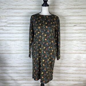 Vintage Go To Pieces Black Floral Long Sleeve Shift Dress
